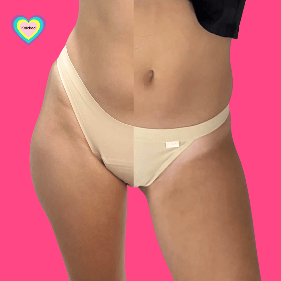 This image shows the difference between the old dance diva and the new so you can see the difference in the high-cut. Period Dance Underwear