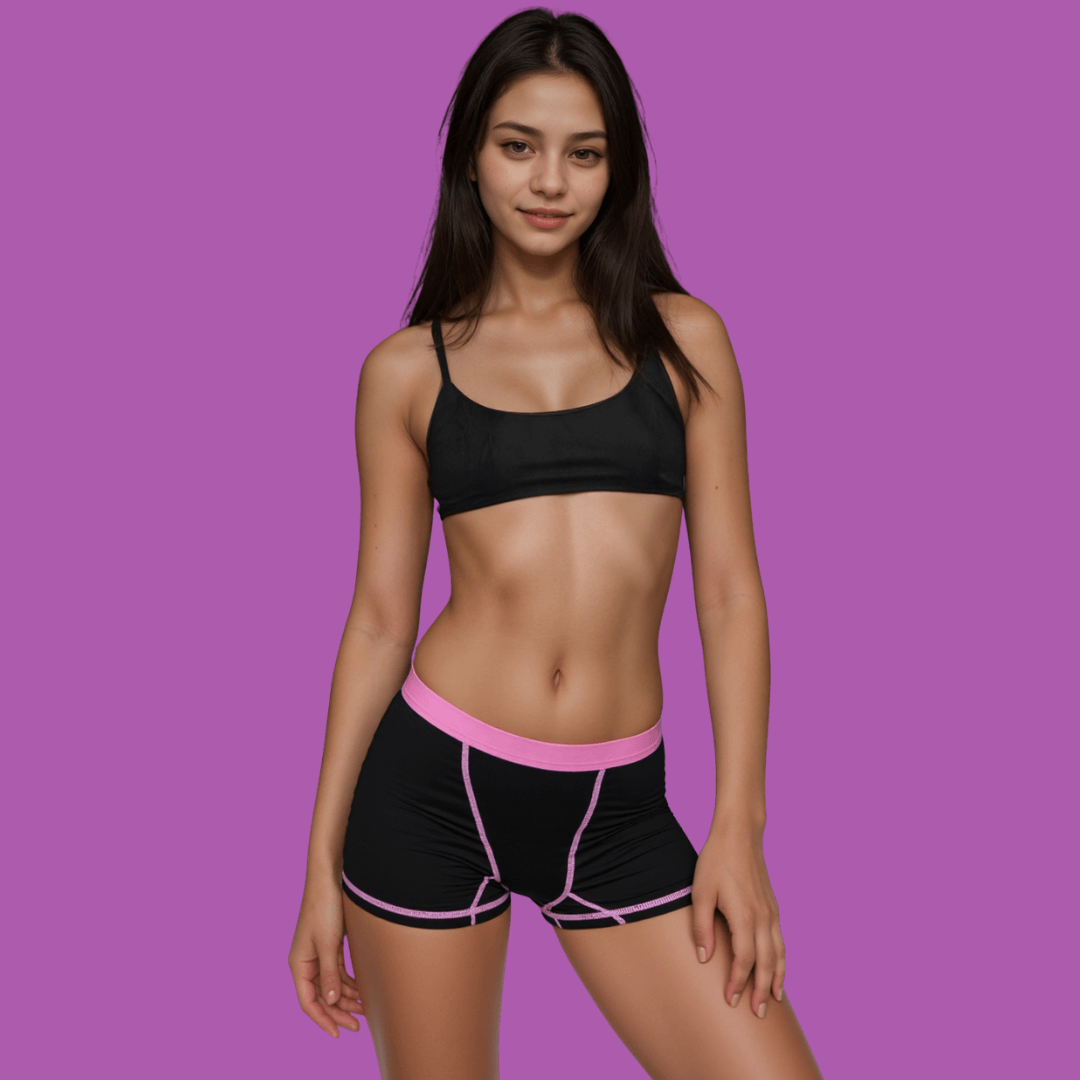 Black with pink trim teen period sleep shorts