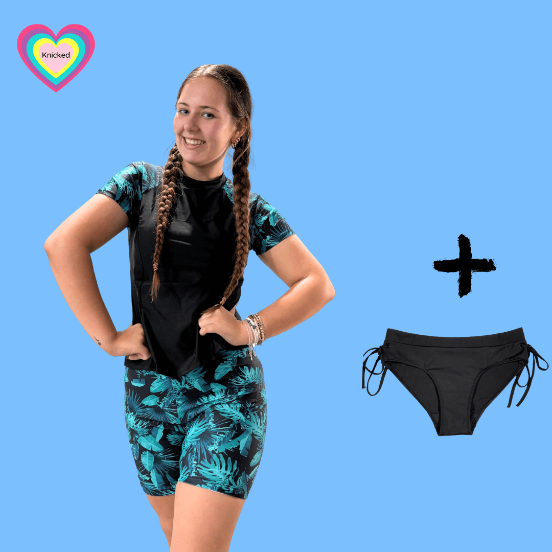 Green and Black 3 piece period proof swim set