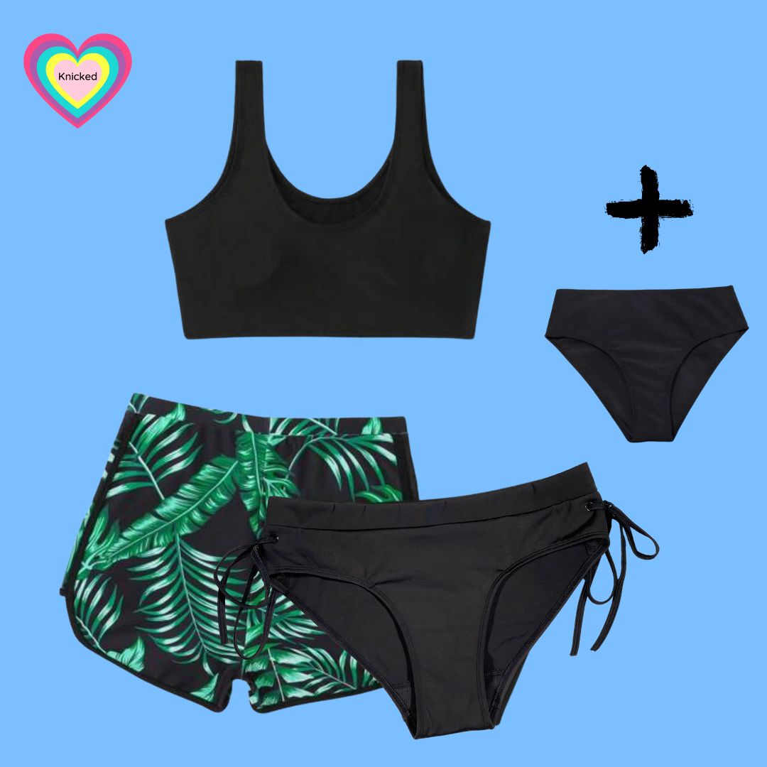 Teen Period Swimwear 4-piece Tropical Leaf Shorts Set