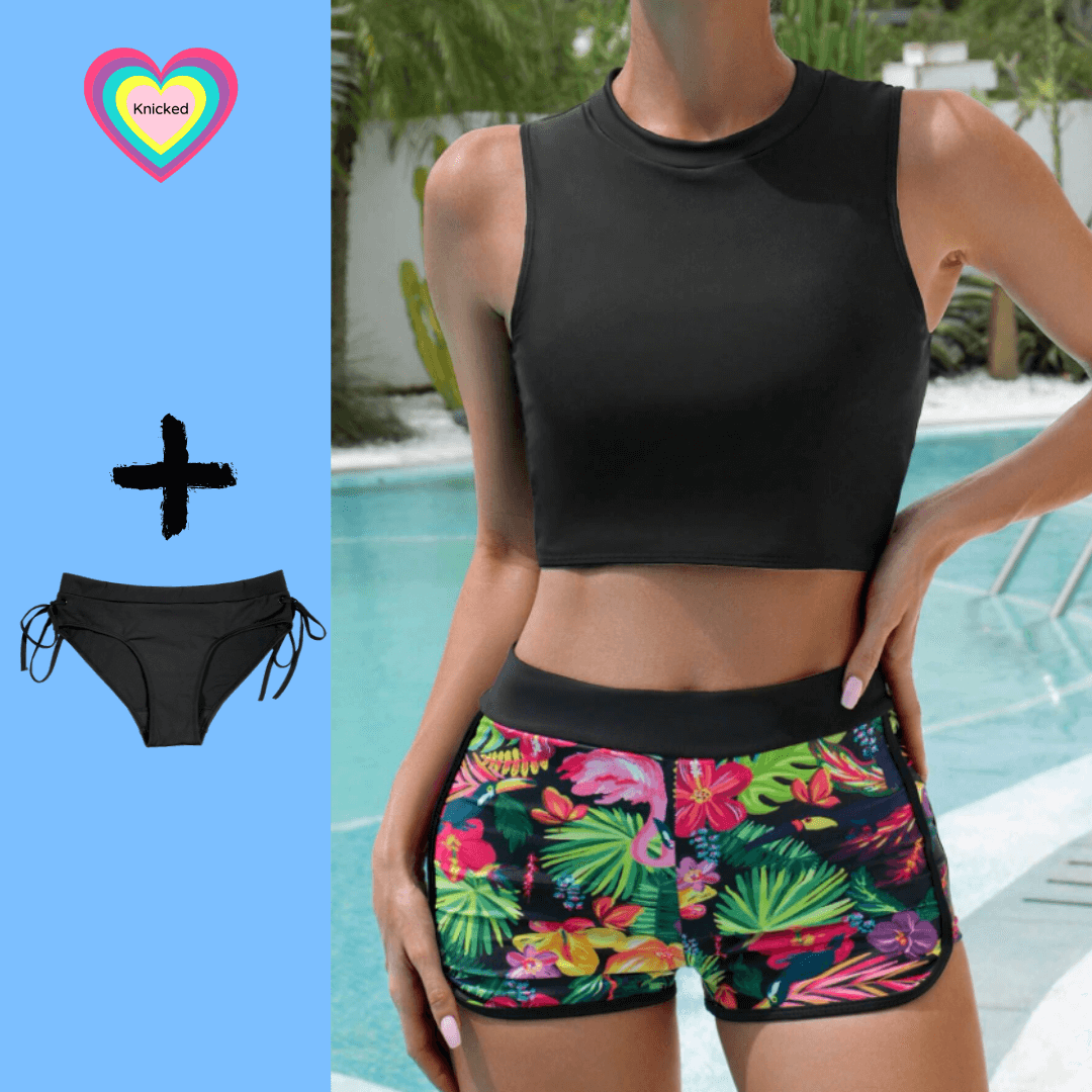 Teen Period Swimwear 3 Piece Bright Tropical Shorts Sets - Knicked