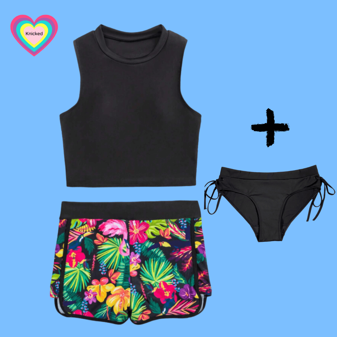 Teen Period Swimwear 3 Piece Bright Tropical Shorts Sets - Knicked