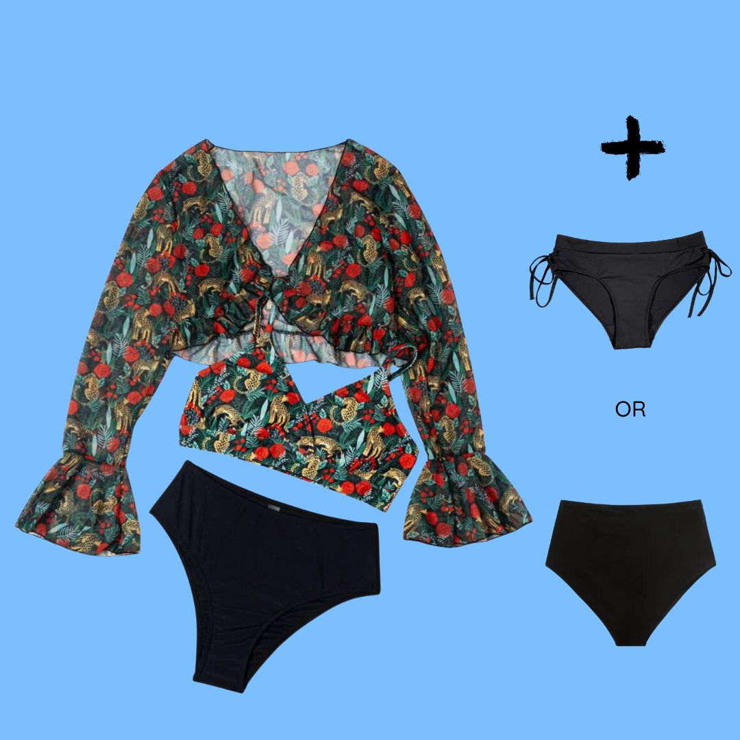 BF/CM Sale:  Stunning 3 piece Red/Black Jungle bikini set