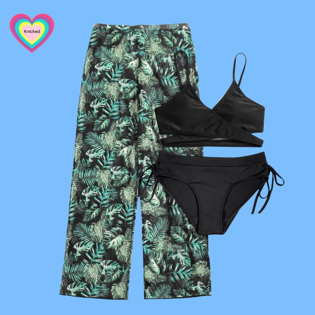 Teen Period Swimwear 4-piece Tropical Leaf Beach Pant Set