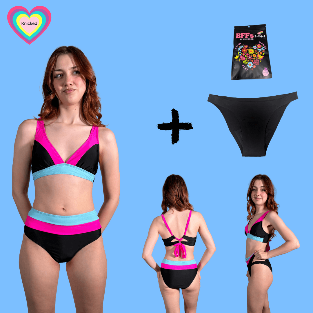 Neon Beat Bikini ~ 3 piece period proof period swim set ~ heavy protection
