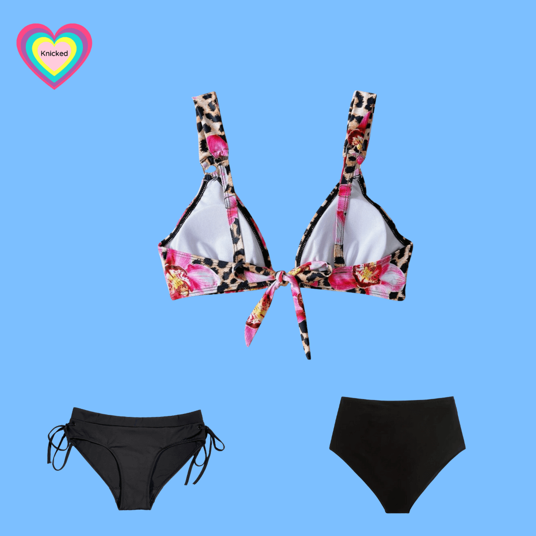 Back view of Cheater with pearl detail period swim set