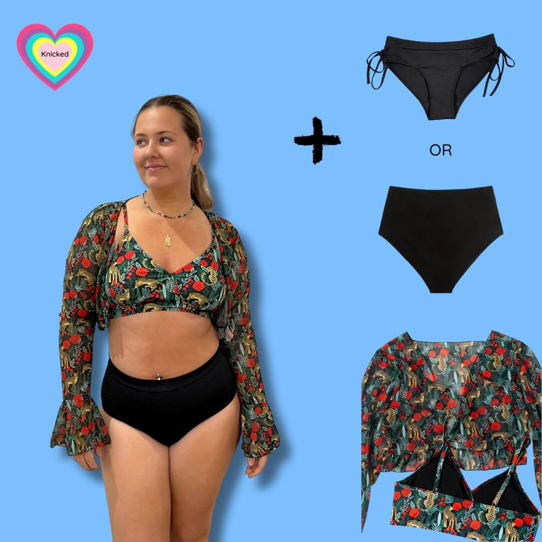 BF/CM Sale:  Stunning 3 piece Red/Black Jungle bikini set