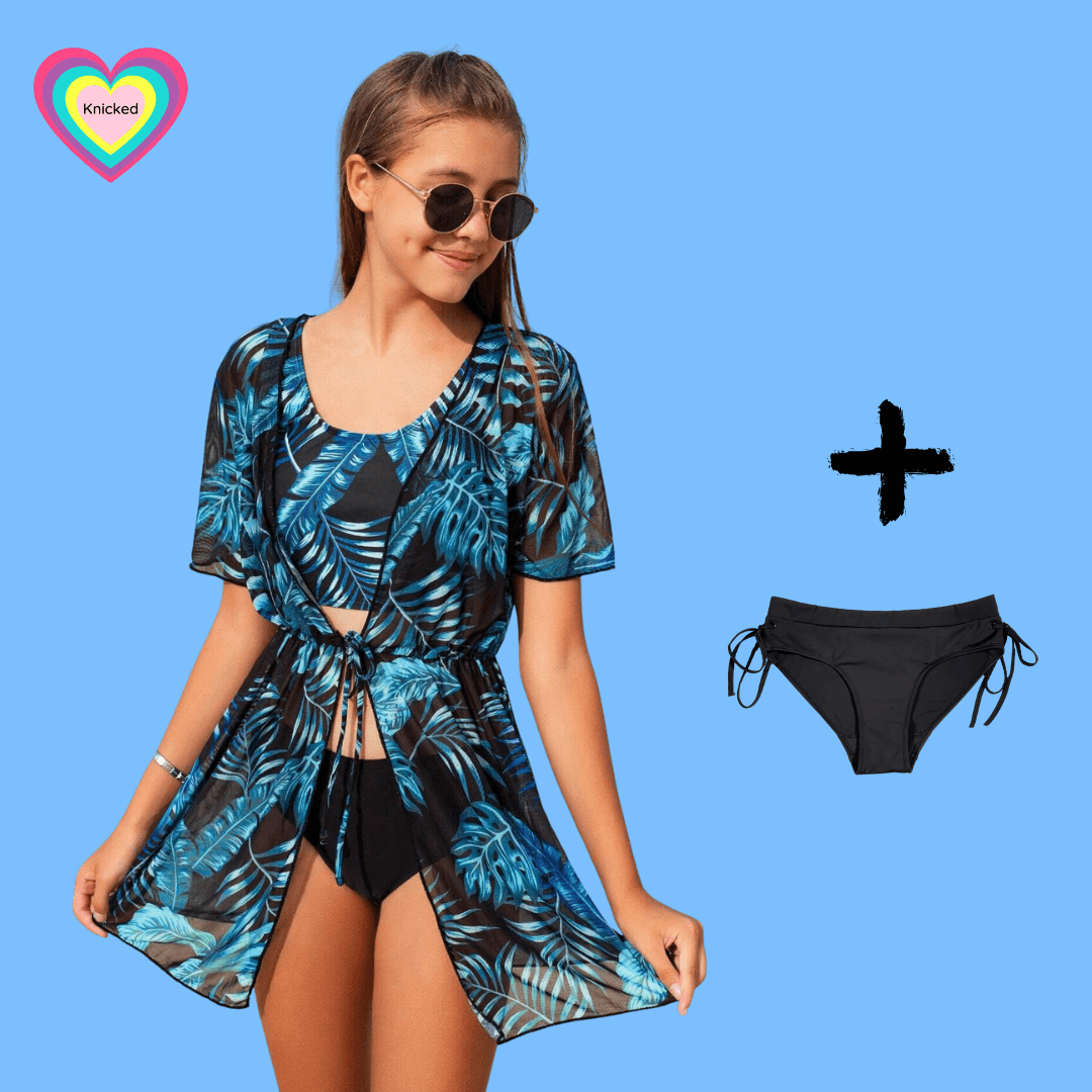 Teen Period Swimwear 4 Piece Blue Leaf Set