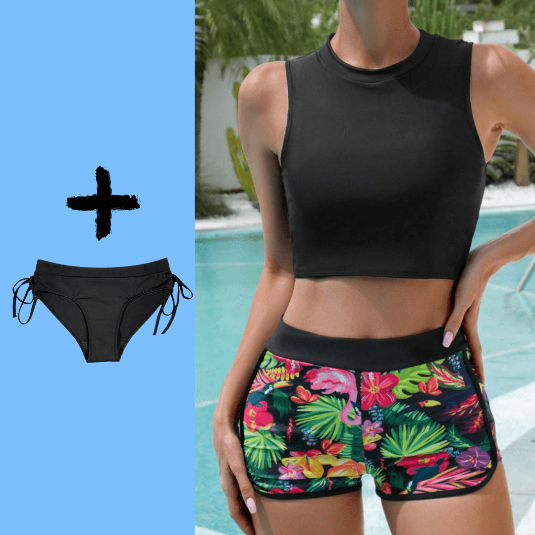 stunning and bright 3-piece Period Tropical Shorts Swim Set