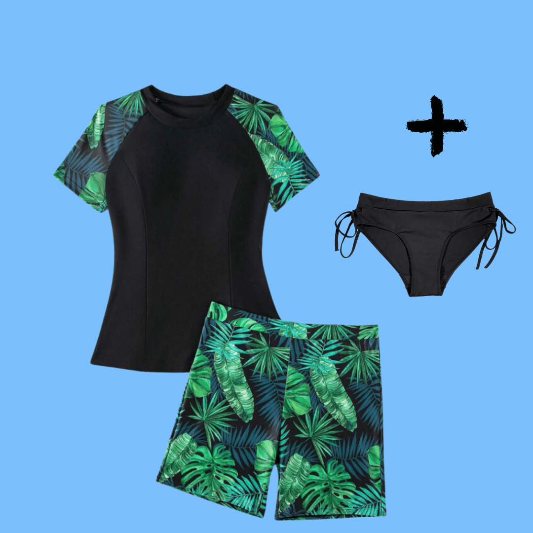 Teen Period Swimwear 3-piece Palm set, period and sun protection