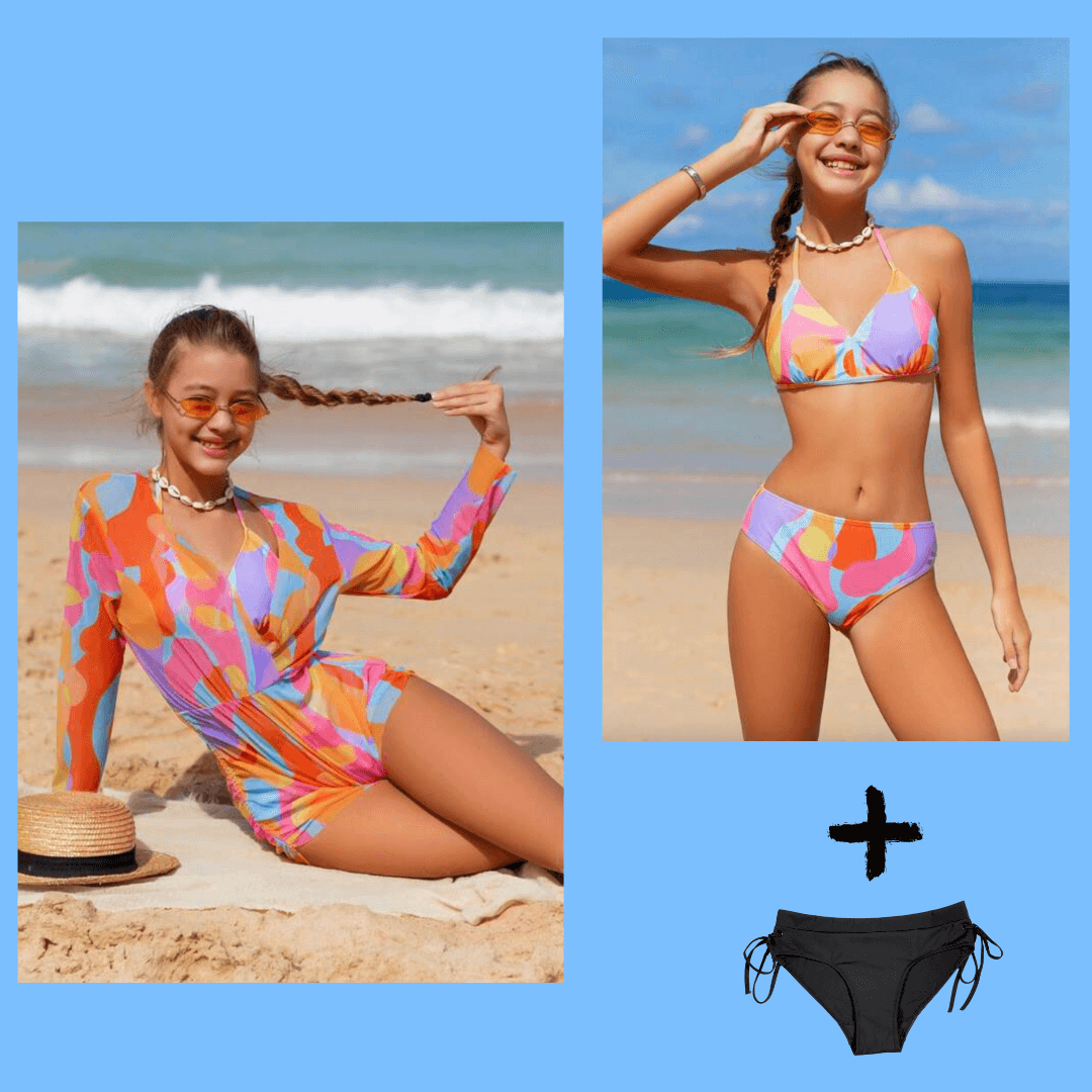 Girls Period Swimwear 4 piece Splashes Bikini Jumpsuit Set Knicked Swim Tweens Teens Knicked Australia