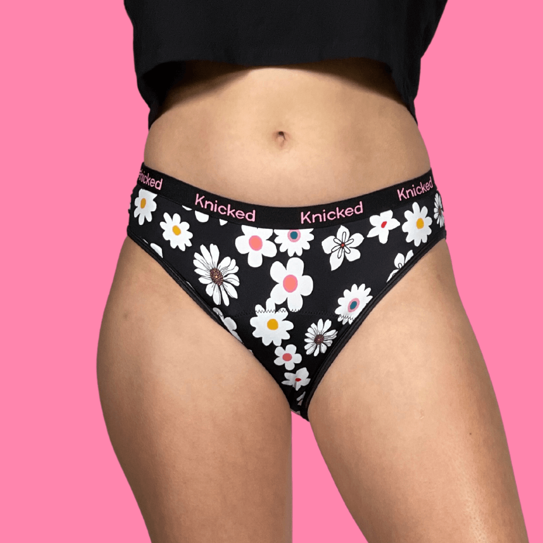 Flower Power Period Underwear is made from a breathable cotton blend with stretch, heavy absorbency