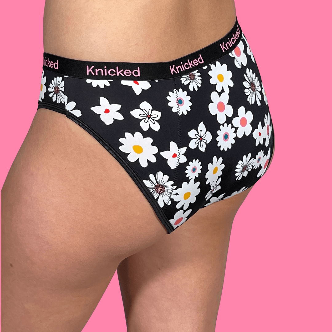 Flower Power Period Underwear is made from a breathable cotton blend with stretch, heavy absorbency