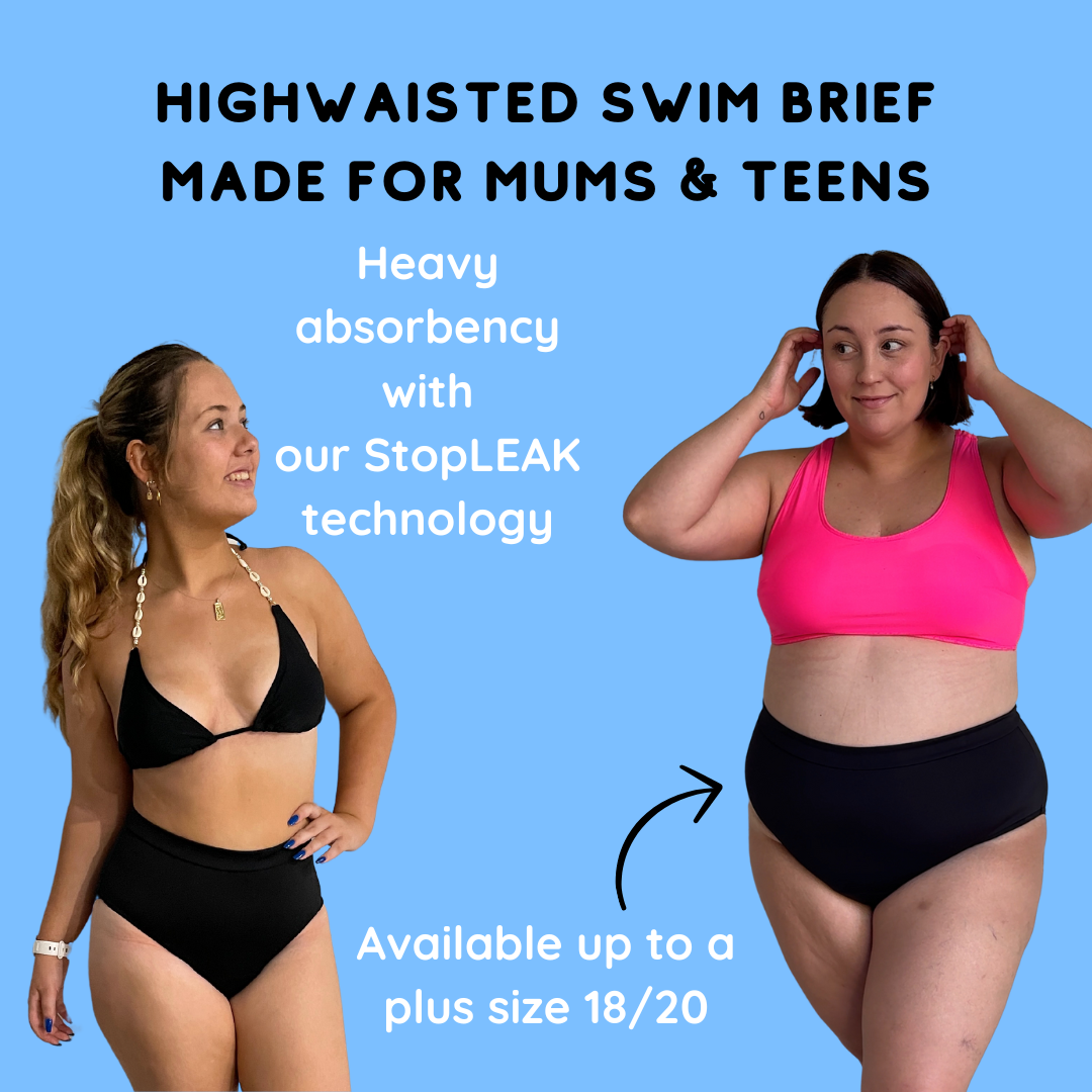 Knicked high-waisted period swim briefs for teens and women