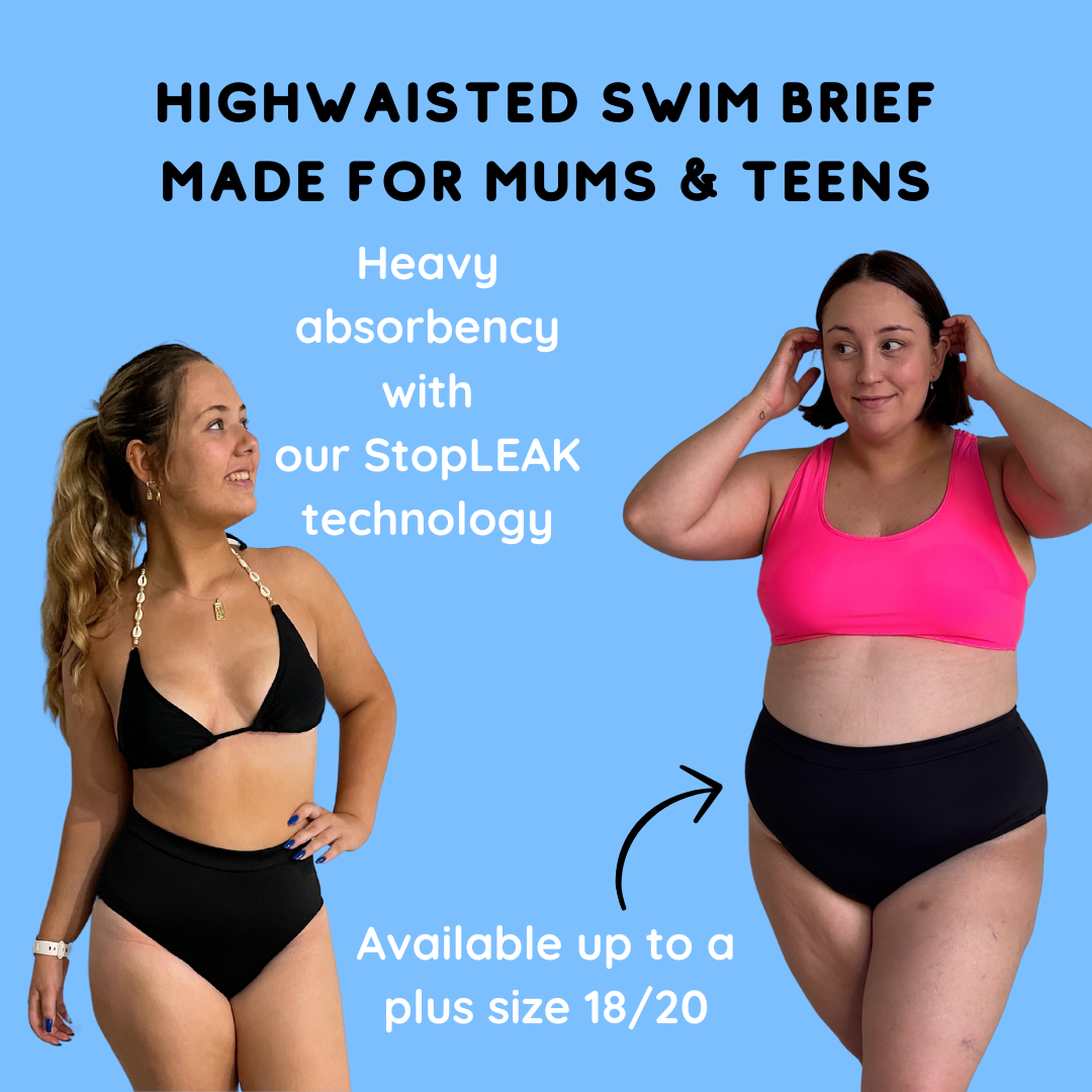 Knicked slimming high-waisted period swim briefs for teens and women