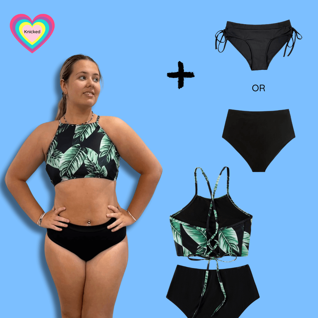 Two Piece Period Swim Set with Leaf Design