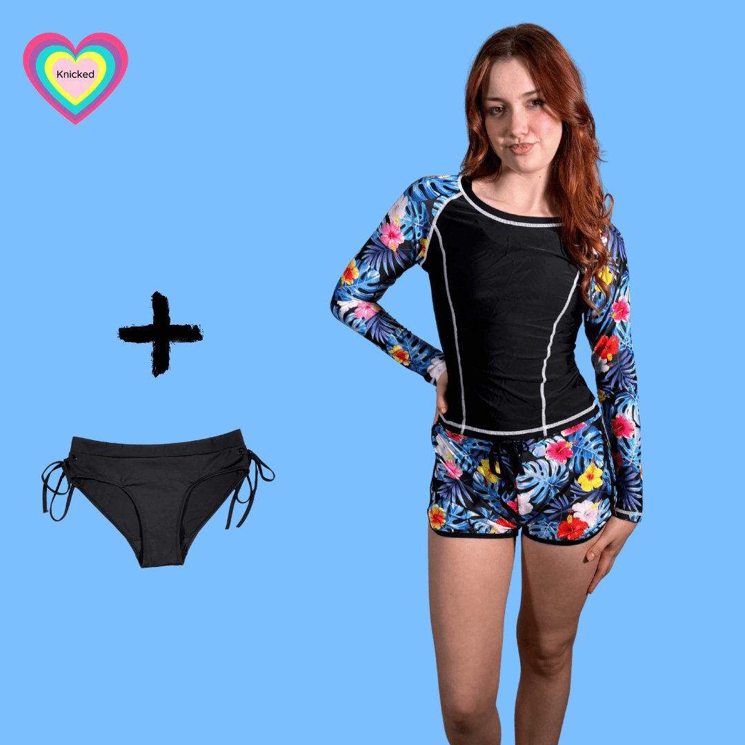 Teen girl wearing a Period Proof 3 piece swim set