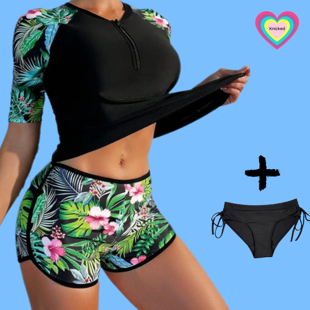 Girls Period Swimwear 3-piece Rainforest Rashie/Short Set, Knicked Swim