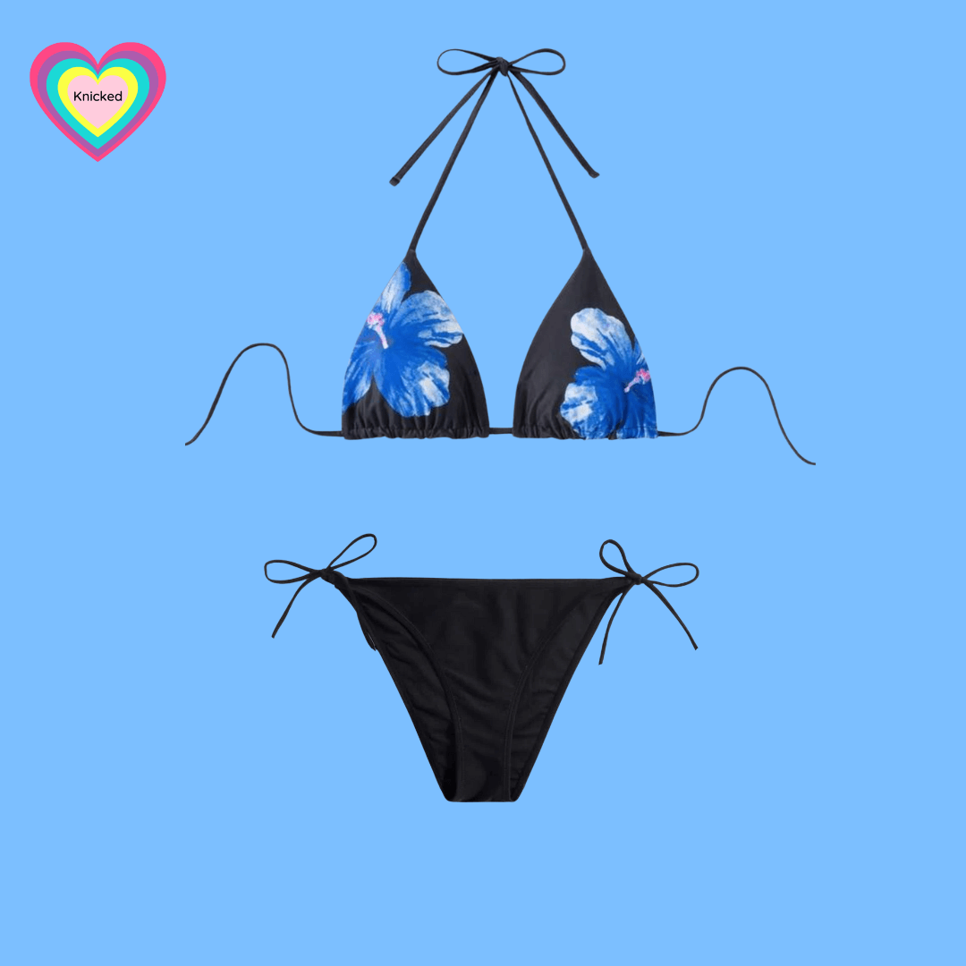 Self Tie Period Proof bikini with reversible  blue flower top 