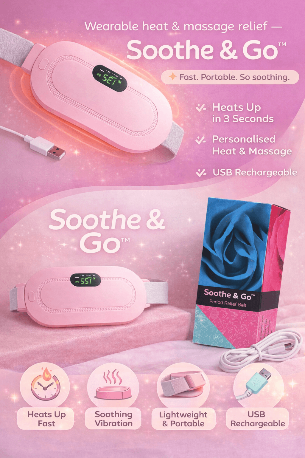 Soothe & Go: Cordless Wearable Heat & Massage Period Pain Relief