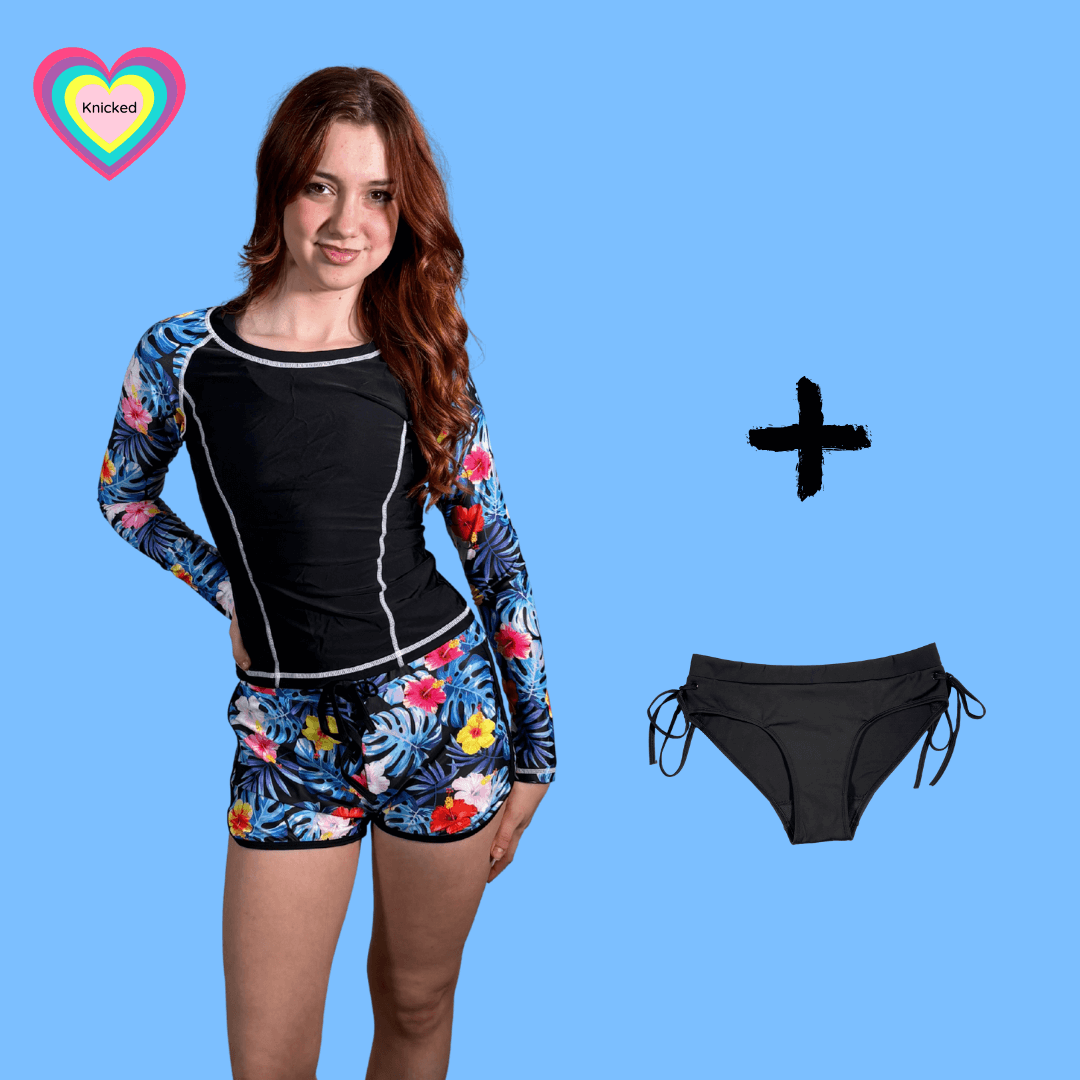 Teen girl wearing a Period Proof 3 piece swim set