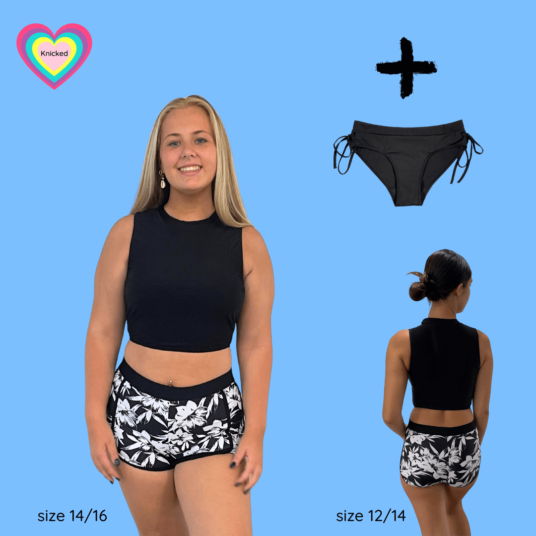 Knicked Black/white 3 piece floral period swim set - bathers - swimmers